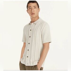 New J.Crew Cotton Cable Knit Short Sleeve Cardigan Polo Sweater . Size S